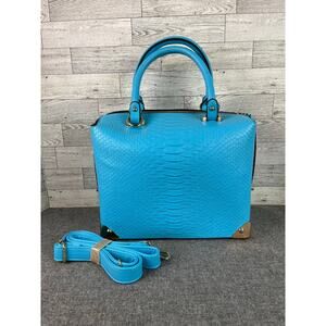 BC SKY BLUE Snakeskin Medium Shoulder Bag Crossbody Strap Bold Structured Purse